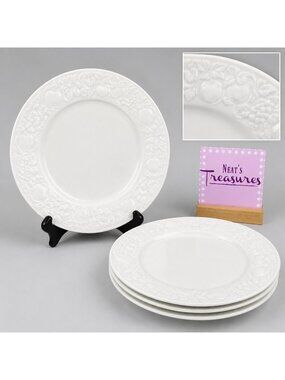 Thomson Pottery FRUIT GARDEN Embossed Fruit White Earthenware Salad Plates Set 4